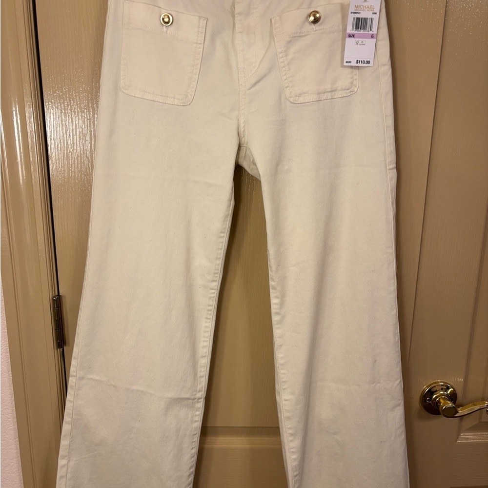 NWT Michael Kors Cream Trousers with Gold Button - Picture 9 of 12